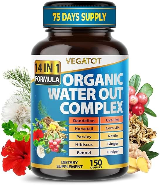 VEGATOT Water Out Complex - 14-in-1 Formula - with Dandelion Uva Ursi Horsetail Corn Silk Parsley Nettle Hibiscus Ginger - Product Image