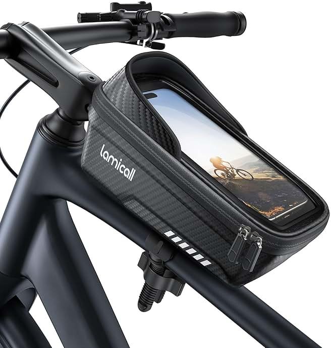 Lamicall Bike Frame Bag Waterproof - [1s Release] [2 in 1] Bike Phone Mount Holder, Bicycle Top Tube Bag, Cycling Pouch with Rain Cover, Bikes Accessories Gifts for Phones Under 7" - Product Image