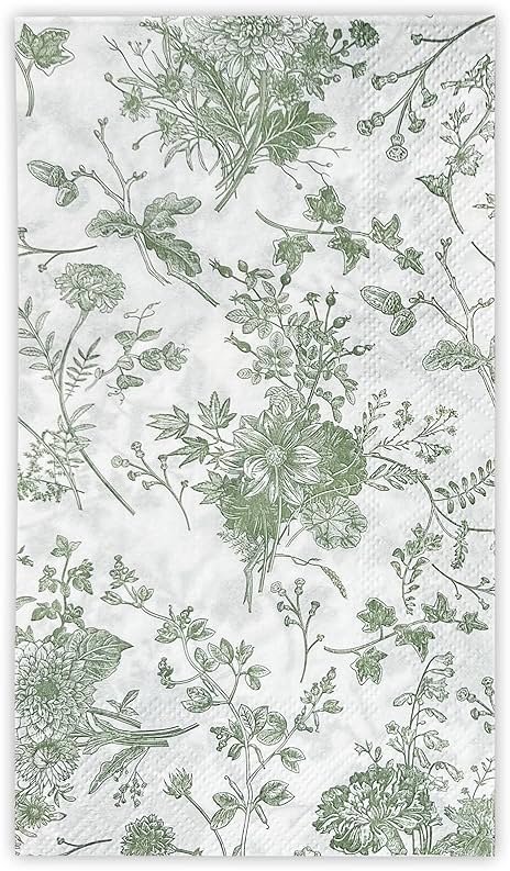 WRAPAHOLIC 25Pcs Green Floral Guest Napkins - Guest Disposable Hand Towels for Bathroom, Bridal and Baby Shower, Tea Party, Garden Party, Birthday Party - 4.3 x 7.9 In - Product Image