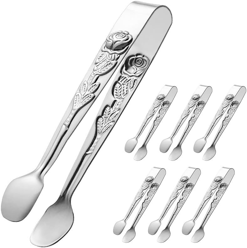 HINMAY 6PCS Mini Serving Tongs 5-Inch Small Sugar Tongs (Silver) | Tiny Stainless Steel Kitchen Tong for Appetizers, Tea Party, Coffee Bar, Desserts - Product Image