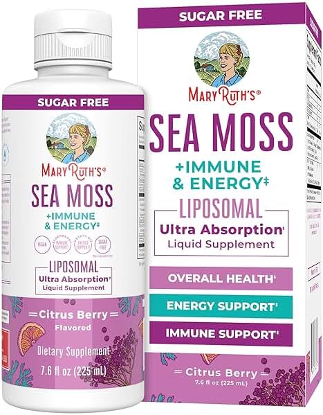 MARYRUTH'S Sea Moss + Immune & Energy Liposomal 140mg Irish Sea Moss | Vitamin B12 | Vitamin E | Elderberry | Rose Hip Oil | Orange Oil | Immune Support Supplement | Vegan | Sugar Free | 7.6 oz - Product Image