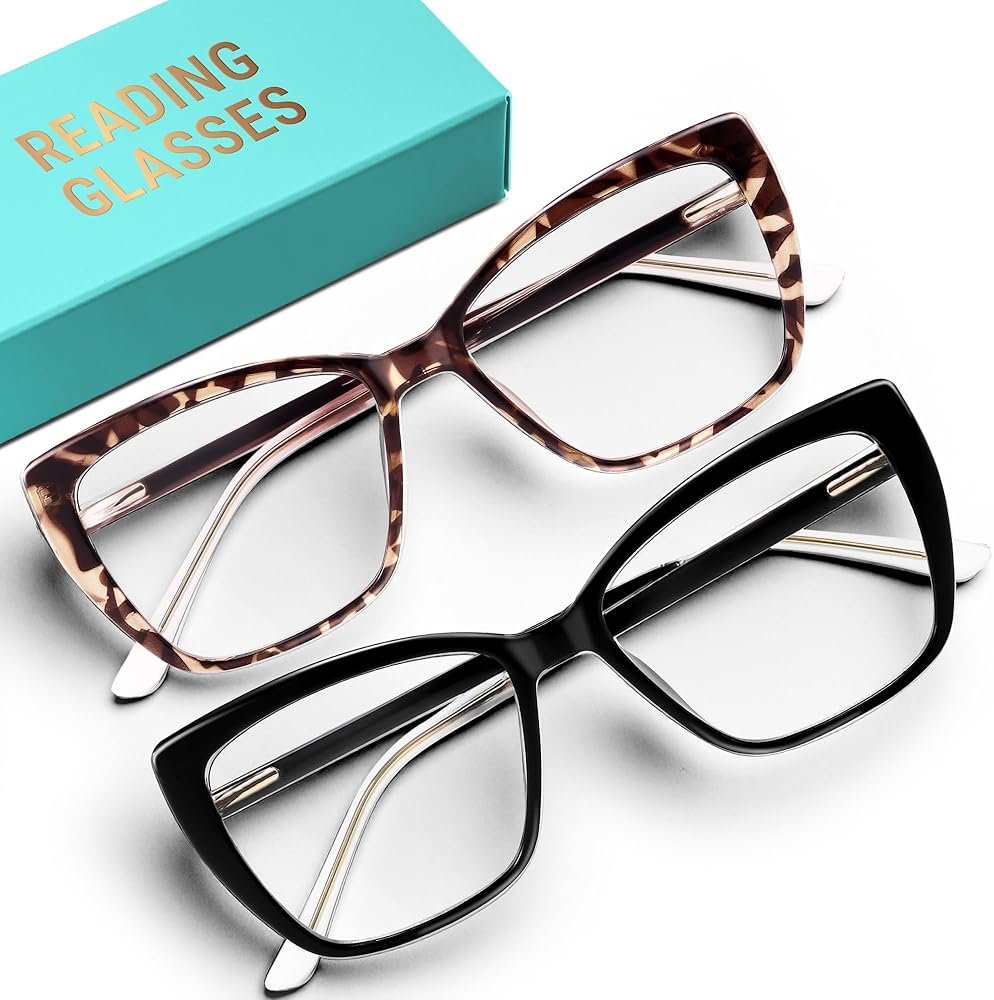 CCVOO Trendy Reading Glasses for Women, Oversized Blue Light Readers, Cheaters Eyeglasses, Stylish Square Cat Eye Glasses - Product Image