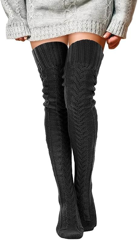 Buauty Women's Cable Knitted Boot Socks Extra Long Thigh High Winter Stockings Over Knee Leg Warmers - Product Image