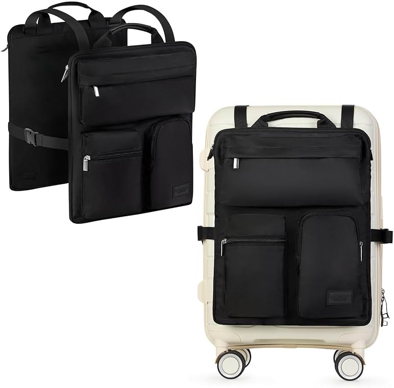 BAREFOOT CARIBOU Over Luggage Organizer for Carry On Bag or Suitcase with Storage Pockets, 16” Laptop Sleeve with Handle, Travel Accessories Bag Slide On Luggage Harness with Adjustable Straps (Black) - Product Image