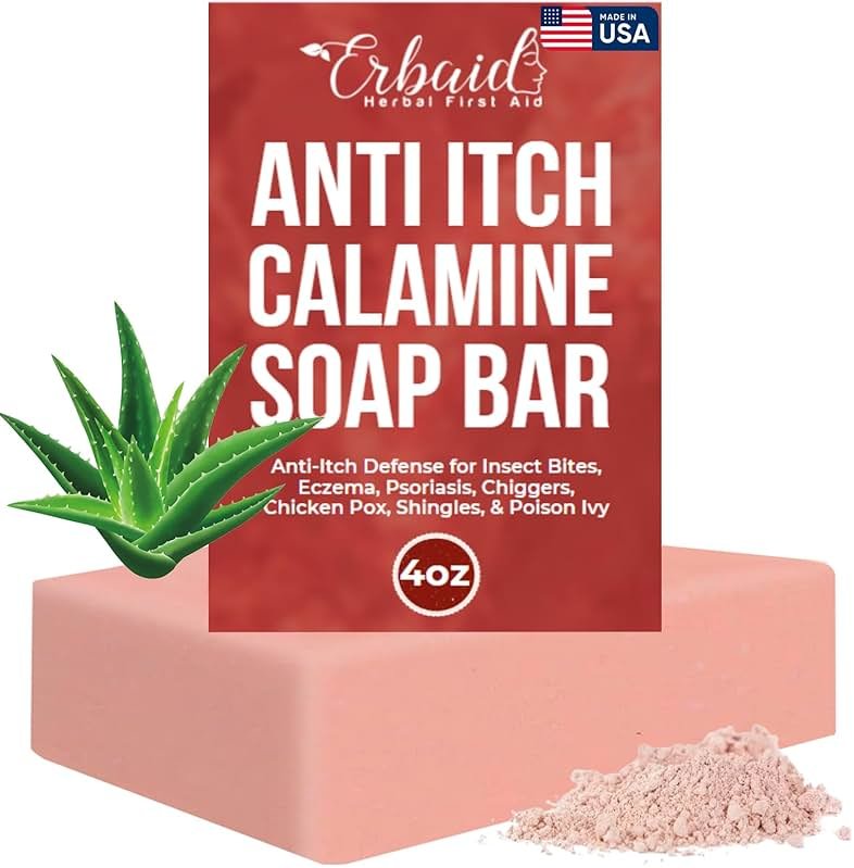 Calamine Soap Bar for Itching – All Natural Instant Itch Relief – Calming Calamine Soap for Itchy Skin, Insect Bite, Eczema, Poison Ivy Rash, Chicken Pox – Pure Raw Anti-Itch Body Wash Made in USA - Product Image