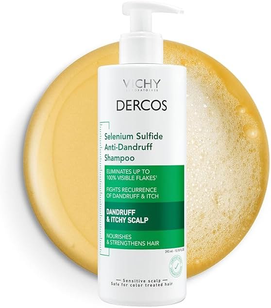 Vichy Dercos Dandruff Shampoo, Antifungal Itchy Scalp Treatment for Men & Women, Clinical Strength Selenium Sulfide, Formulated with Niacinamide & Salicylic Acid, Color Safe, Dermatologist Recommended - Product Image