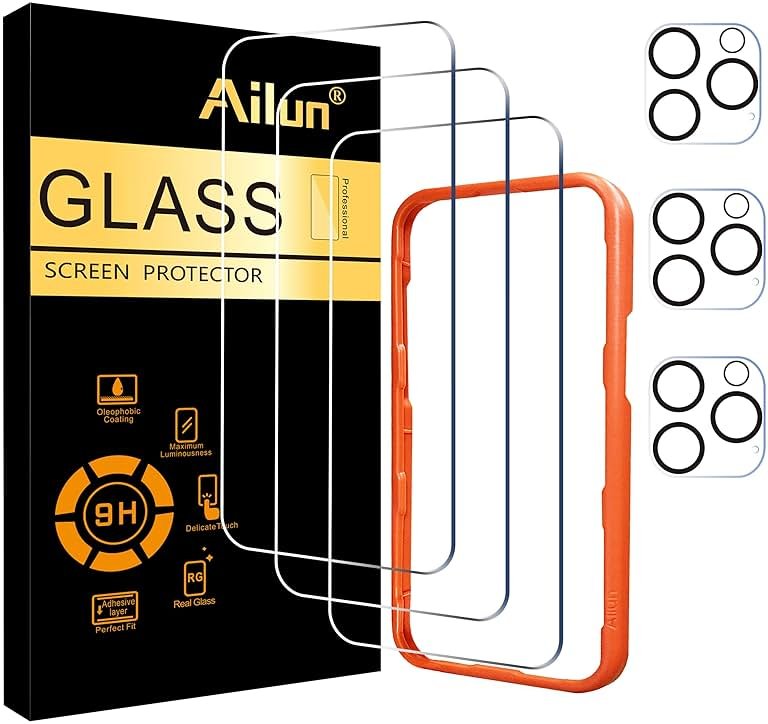 Ailun 3 Pack Screen Protector for iPhone 16 Pro Max [6.9 inch] + 3 Pack Camera Lens Protector with Installation Frame,Case Friendly Tempered Glass Film[9H Hardness][Not for iPhone 16e/16/16 Pro/Plus] - Product Image