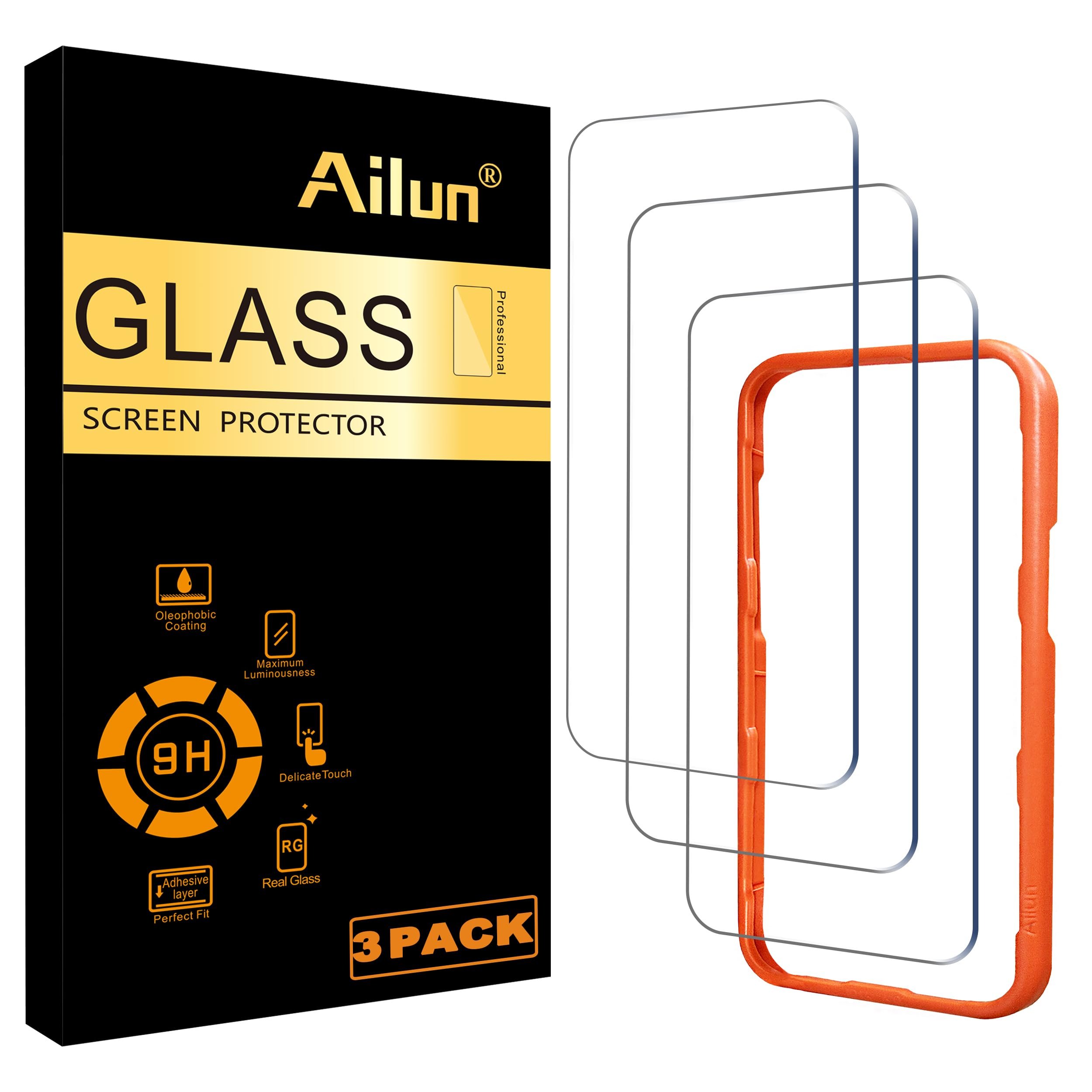 Ailun 3 Pack Screen Protector for iPhone 16 Pro Max [6.9 inch] with Installation Frame, Tempered Glass, Sensor Protection, Dynamic Island Compatible, Case Friendly - Product Image