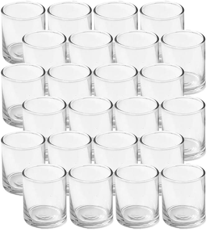 Serene Spaces Living Set of 36 Clear Glass Votive Candle Holders, Ideal for Wedding Decorations, Parties, Events, Christmas Dinner Tablescape, 3" Tall and 2.5" Diameter - Product Image