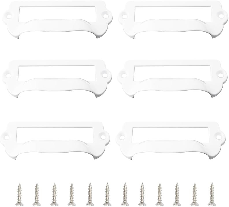 Adyoney 6Pcs White Square 3-1/4" x 1-5/8" (82x40mm) Card Slot Handle, Antique Chinese Medicine Cabinet Pull, for Office Furniture Cupboard Cabinet, Holder Drawer, Label Tag Frames - Product Image