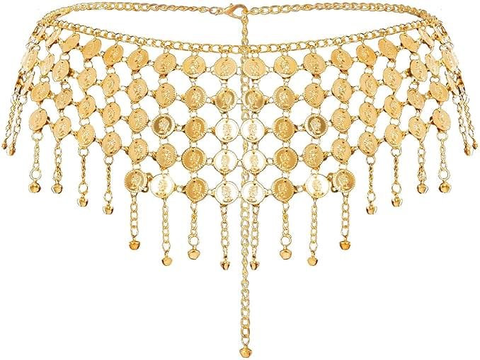 Topbuti Coins Belly Dance Hip Scarf Belt Belly Dancing Coins Skirts Chain Belt for Bellydance Halloween Costume Accessory - Product Image