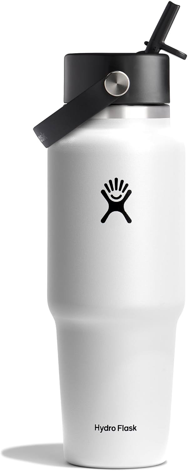 Hydro Flask Travel Water Bottle - Insulated Stainless Steel - Wide Straw Lid, Non Spill, Leakproof in 32 Oz White - Product Image