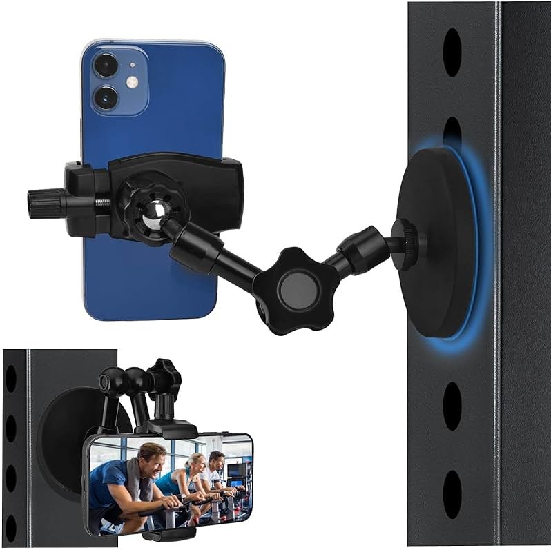HOYXUN Magnetic Phone Holder for Gym, Heavy Duty 360° Adjustable Metal Arm | Super Strong N52 Magnet with Non-Slip Base for Power Rack, Universal Clip for all Smartphones, Home Workout Essentials - Product Image