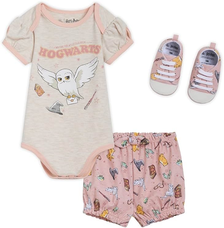 Harry Potter Baby Bodysuit, Shorts and Shoes 3 Piece Outfit Set Newborn to Infant Sizes (0-3 Months - 24 Months) - Product Image