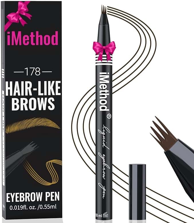 iMethod eyebrow pen - Microblading eyebrow pen, eyebrow pencil with a Micro 4-Fork Tip for Natural Hair-Like Brows, Long-Lasting Eye Brow Pencils for Women, Waterproof, Dark Brown - Product Image