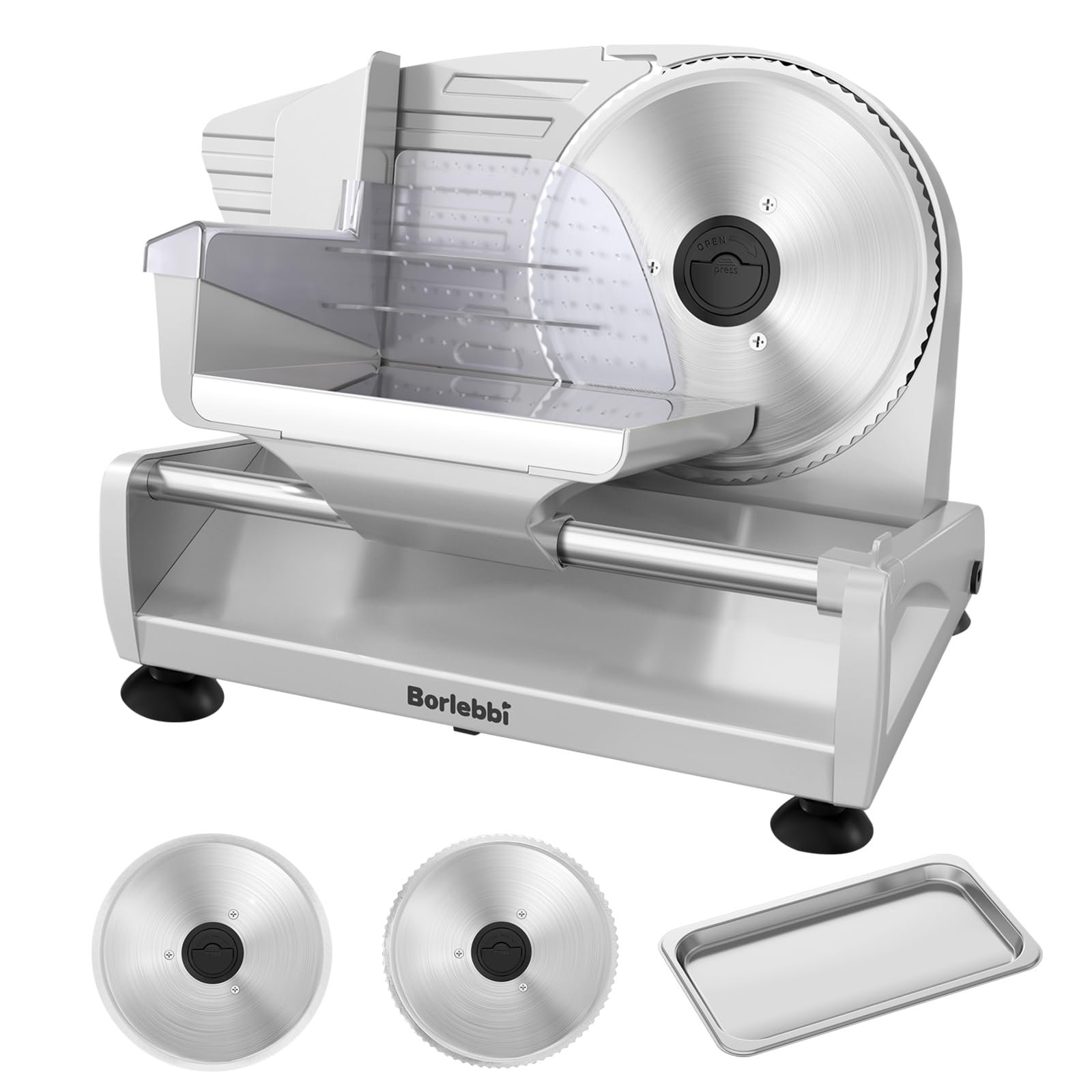 Meat Slicer, 200W Meat Slicer Machine for Home, DC Motor Quiet Deli Slicer with 2 Removable 7.5'' Stainless Steel Blades, Adjustable Dial for 0-15mm, Electric Food Slicer for Meat, Cheese, Bread - Product Image