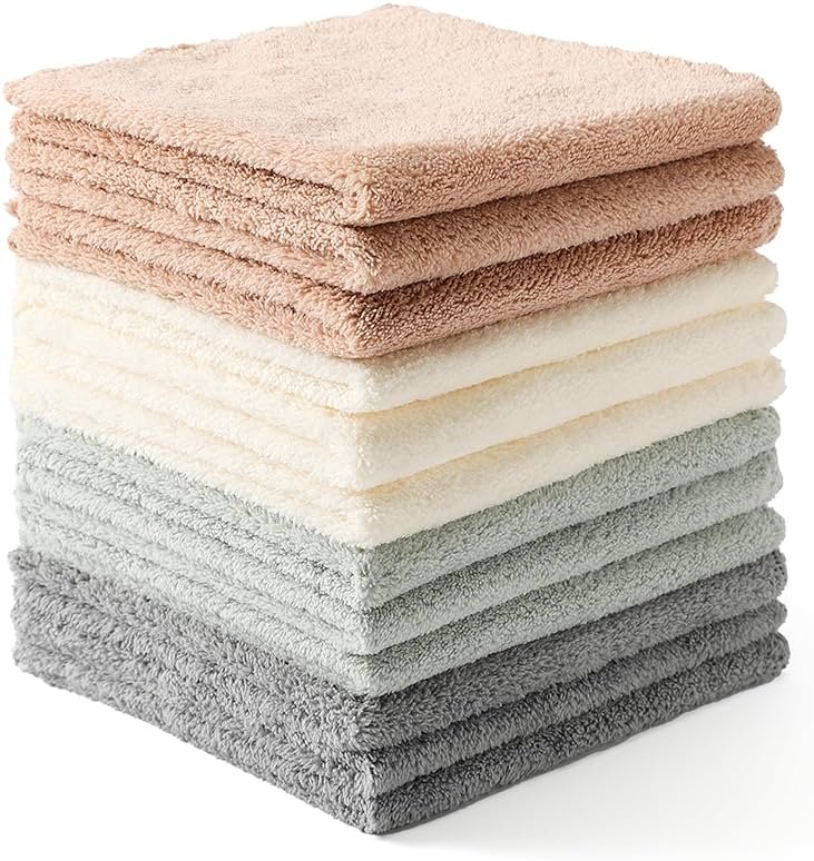 Neessno 12 Pack Cleaning Cloth,Ultra Soft Absorbent Quick Drying Microfiber Cleaning rags,No scratches,Reusable,Washable,Lint Free Cleaning Towels for Kitchen,Window,Glass,car,11.8"×11.8",(Multicolor) - Product Image