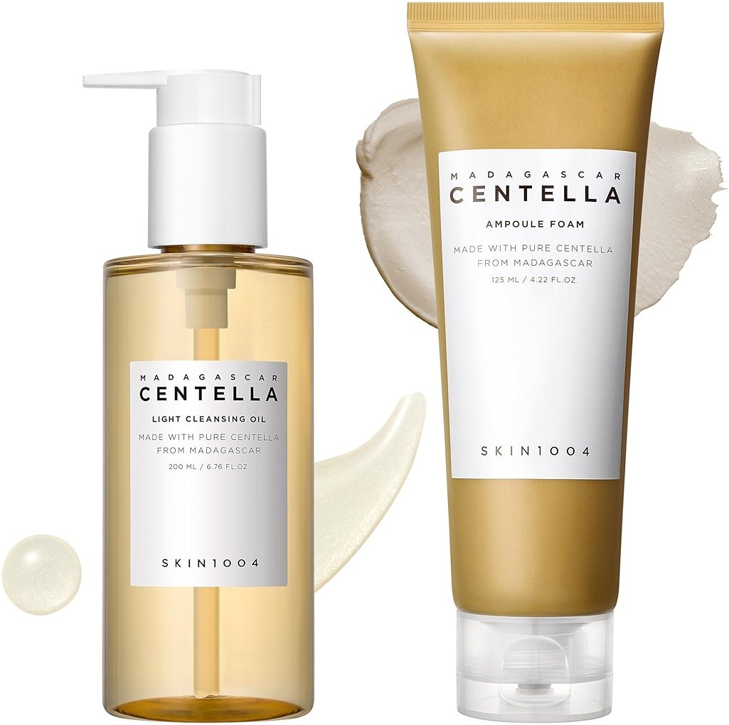 SKIN1004 Centella Double Cleansing Duo, Cleansing Oil 6.76 fl.oz & Ampoule Foam Cleanser 4.23 fl.oz, Korean Gentle Face Cleanser Gift Set, Makeup Remover with Madagascar Centella, Korean Skincare - Product Image
