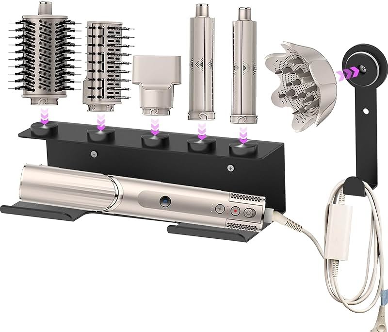 Hair Dryer Holder for Shark Flex Style, Wall Mount Holder Compatible with Shark FlexStyle, Curling Wand Organizer, Rack with Cord Hanger for Accessories Curlers Brushes Diffuser and Attachments - Product Image