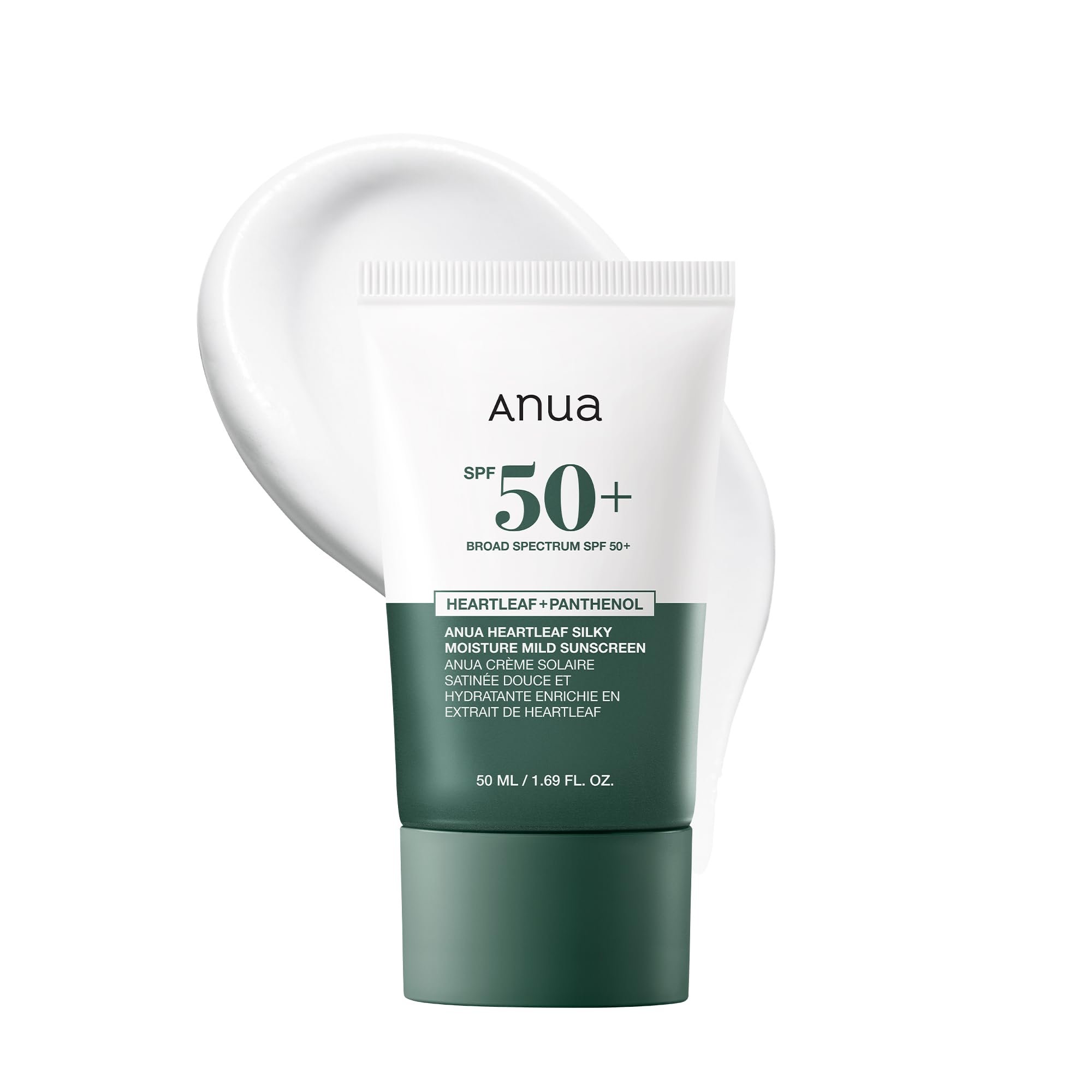 Anua Heartleaf Silky Moisture Mild Sunscreen, Broad Spectrum SPF 50+ with Moisturizing Formula, Lightweight Korean Sunscreen, Natural finish, Vegan, korean skin care 50ml / 1.69 fl. oz. - Product Image