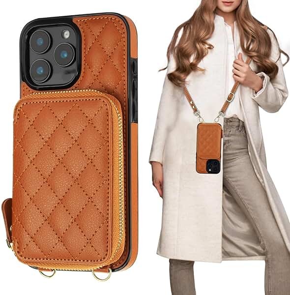 Bocasal Crossbody Wallet Case for iPhone 16 Pro Max, RFID Blocking PU Leather Zipper Handbag Purse Flip Cover, Kickstand Folio Case with Card Slots Holder Wrist Strap Lanyard 5G 6.9 Inch (Brown) - Product Image