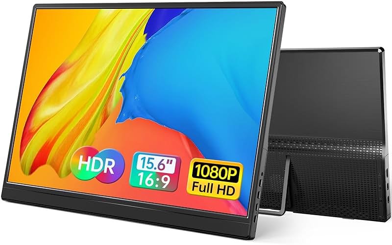 Yxk Portable Monitor 15.6 Inch 1080P 60Hz IPS HDR Ultra-Slim Travel Monitor with Dual Speakers USB-C HDMI Second Screen for Laptop PC Mac Phone Xbox PS4/5 Switch, VESA Kickstand, Zero Frame Gaming - Product Image
