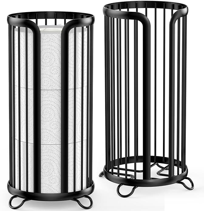 Bunoxea Toilet Paper Holder Stand, Freestanding Toilet Tissue Organizer, Minimalistic Storage Solution, Reserve Mega Rolls,Modern Black-2PACK - Product Image