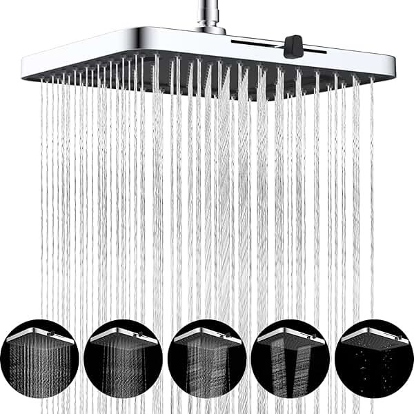 Hibbent cUPC Certified 5 Spray Modes Shower Head, 13'' High Pressure Large Rainfall Shower Head, High Flow Waterfall Bathroom Fixed Showerheads with Adjustable Swivel Ball Joint, Chrome - Product Image