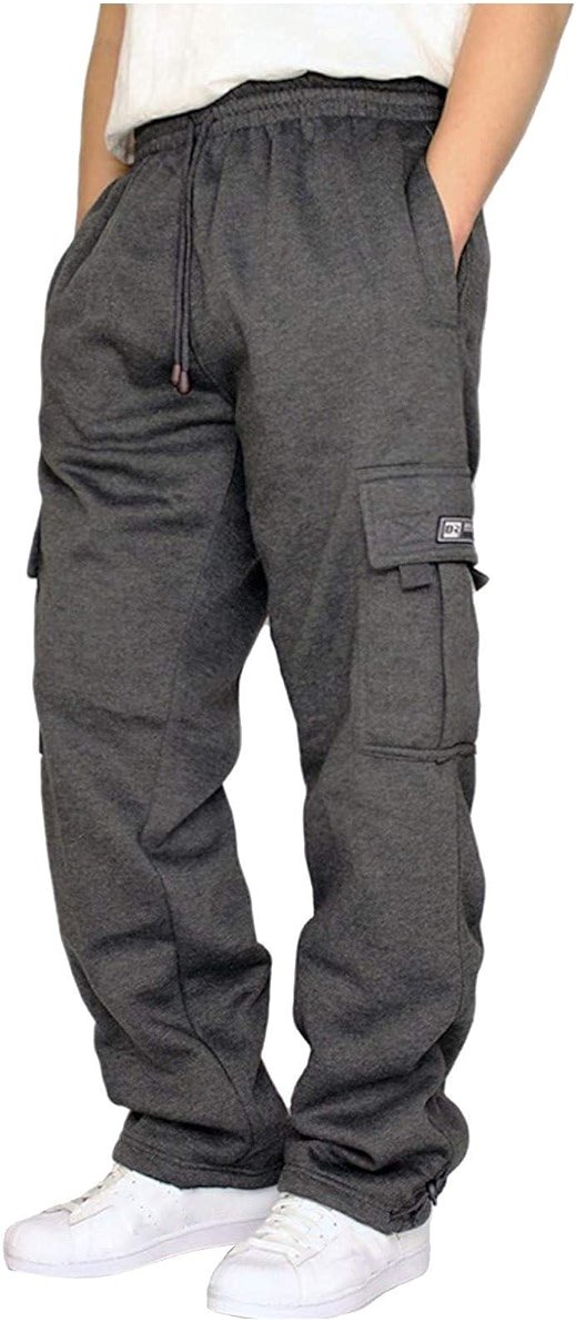 Lasjixion Men's Cargo Sweatpants Open Bottom Fleece Hiking Jogger Cargo Sweatpants for Men with Pockets - Product Image