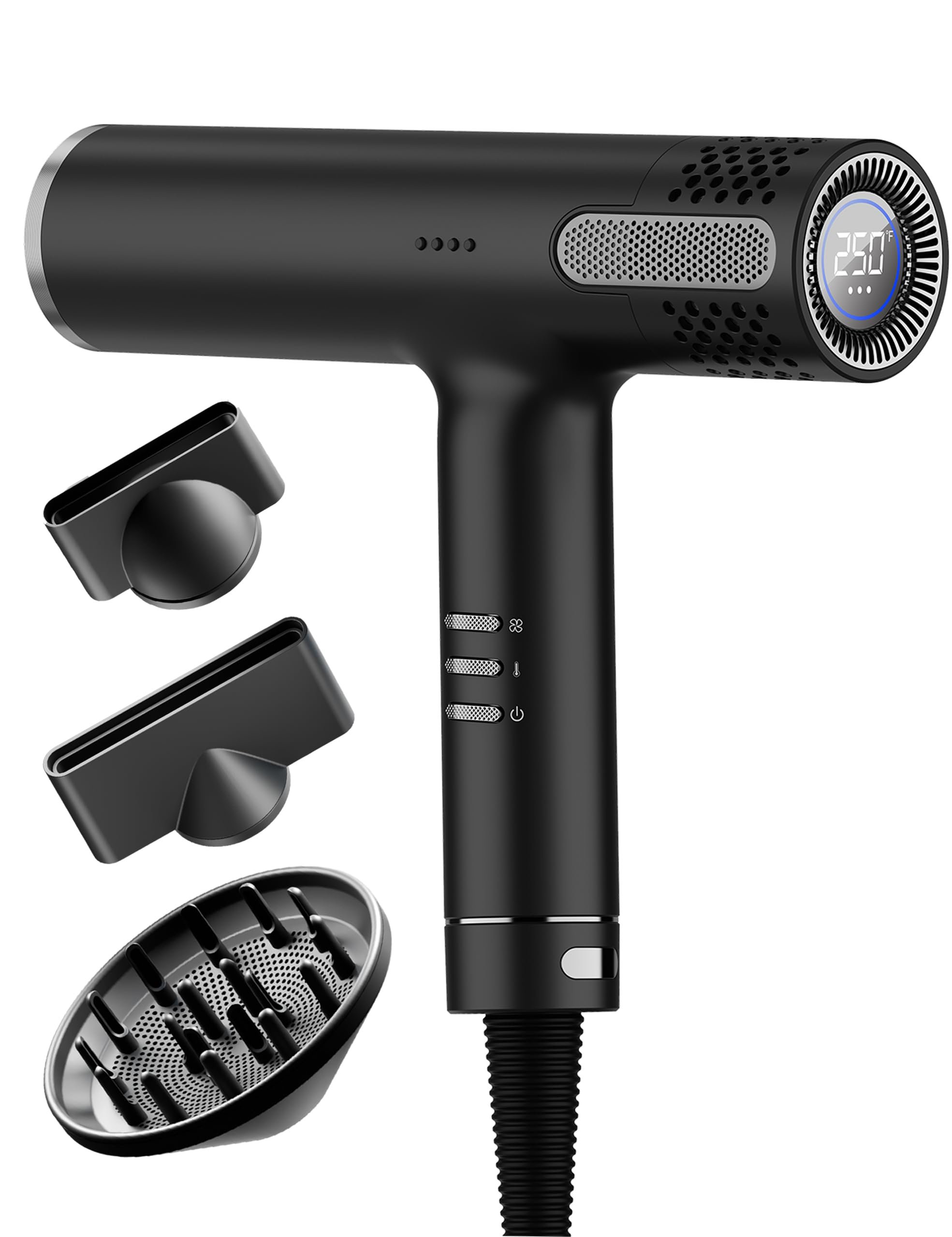 Lanvier Hair Dryer with Diffuser, Professional Ionic Blow Dryer for Women, Compact Lightweight Design Fast Drying, Intelligent 4 Heats, 3 Airflow Control, LCD Display, Cool Shot for Curly & All Hairs - Product Image