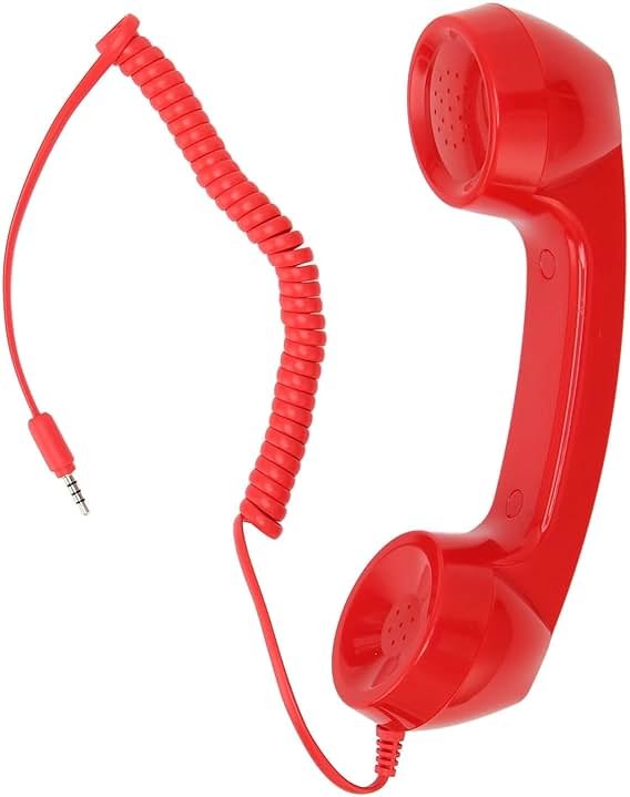 3.5mm Retro Phone Handset, Old School Cell Phone Handset, Raniation Proof Handheld Receiver Telephone for Home Office, Mobile Phones, Computers (Red) - Product Image