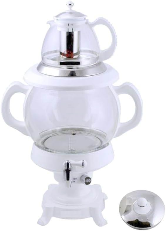 Electric Samovar Digital Display Russian Persian Turkish Tea Maker Water Kettle Glass Teapot 5+1=6 Liter 110V 1100w Auto Shut Off, Keep Warm White - Product Image