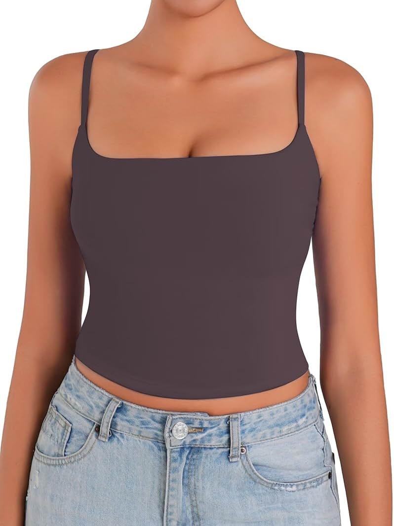 Sunzel Spaghetti Strap Tank Top for Women Double Lined Camisole Square Neck Cami Top Summer Undershirts Going Out Basics - Product Image