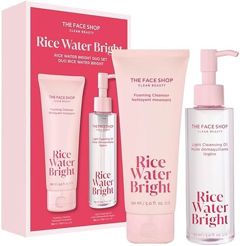 The Face Shop Rice Water Bright Double Cleansing Duo Set with Ceramide, Korean Skin Care, Gentle Face Wash & Pore Control Cleansing Oil, Hydrating, Moisturizing, Vegan Facial Cleanser, Makeup Remover - Product Image