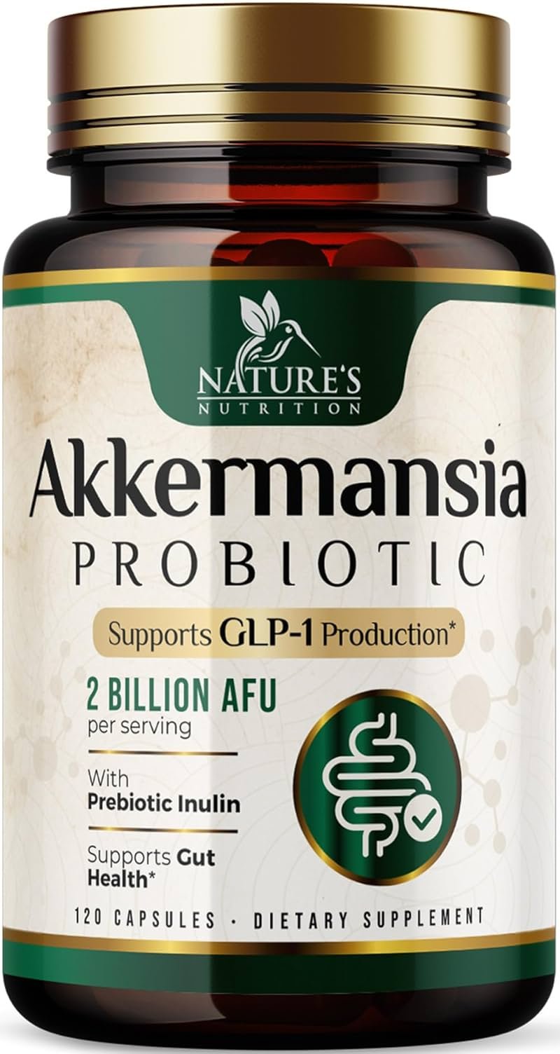 Akkermansia Gut Health Supplement - Premium Akkermansia Probiotic With Prebiotic Fiber - Akkermansia Muciniphila 2 Billion AFU Per Serving - GLP-1 Support for Women & Men, Bottled USA - 120 Capsules - Product Image