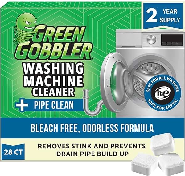 Green Gobbler Premium Washing Machine Cleaner & Deodorizer Tablets with Pipe, Drain & Hose Clean Technology | Front & Top Load Washers | 28 Count - Product Image
