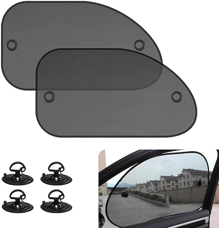 Tesnaao 2 PCS Car Side Window Sun Shade with Suction Cup, 26In x 15In Vehicle Window Covers, Universal Automotive Window Thermal Protectors Accessories for Truck SUV Car (Black) - Product Image