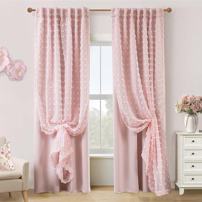 Cottage Core Whimsical Curtains,Pink Fairy Blackout Cottagecore Fancy Curtains for Living Room Bedroom 96 Inches Long - Product Image