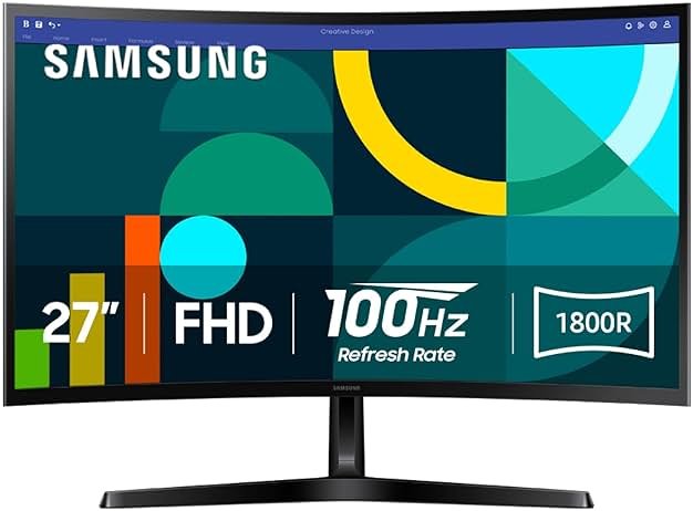 Samsung 27" Essential S3 (S36GD) Series FHD 1800R Curved Computer Monitor, 100Hz, Game Mode, Advanced Eye Comfort, HDMI and D-sub Ports, LS27D366GANXZA, 2024 - Product Image