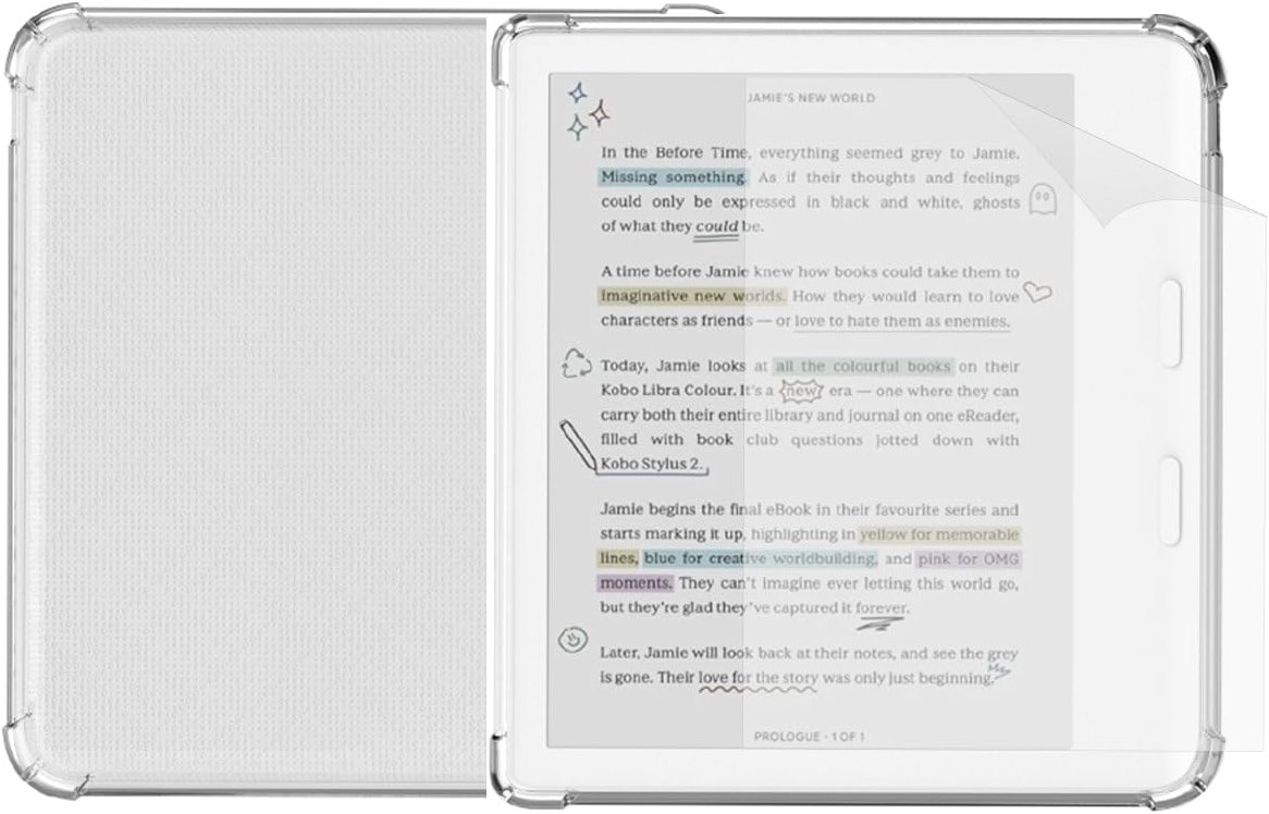 Clear Case for Kobo Libra Colour and Screen Protector, Libra Color Ereader Case E-Reader 7 Inch Reinforced Corners Skin TPU Sleeve 2024 Matte Screen Protection - Product Image