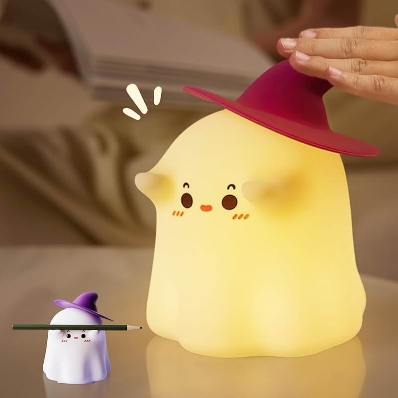 Eelexa Halloween Ghost Night Lights for Kids: Cute Lamp Rechargeable Toddler Baby Night Light with Timer, Adjustable Brightness, Ideal Holiday Season Gift Choice Home Decor (Ghost LAMP) - Product Image