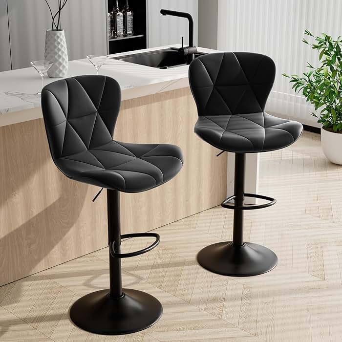 Daluvenix Bar Stools Set of 2,Adjustable Swivel Barstools, Faux Leather Bar Chairs,Upholstered Counter Height with High Backrest for Kitchen Island, Black - Product Image