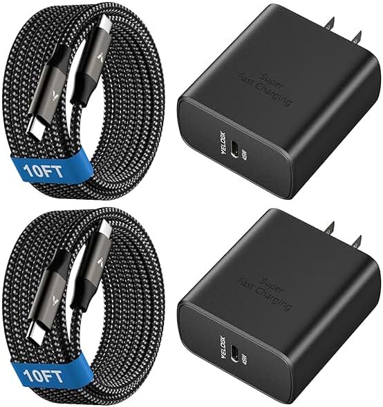45W Super Fast Charger USB C, 45 Watt Type-C Android Phone Charger Fast Charging Block with 10FT Type C Cords for Samsung Galaxy S26 Ultra/S25 Ultra/S24 Ultra/S24+/S23 Ultra/S22 Plus, Tab S9/S8 Ultra - Product Image