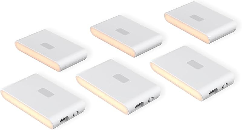 Wyze Lifestyle Rechargeable Night Lights with Dusk to Dawn & Motion Sensors, Warm & Soft White Stair Lights for Bathroom, Hallway, Linkable, Magnetic Mount, 6 Pack - Product Image