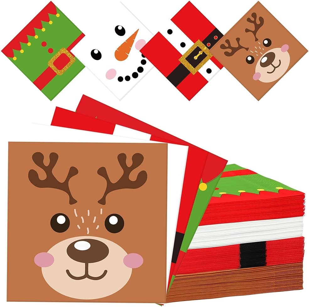 Christmas Cocktail Napkins Disposable Christmas Paper Napkins 3 Ply Xmas Party Dinner Napkin Decorative Beverage Napkin for Xmas Winter Holiday Kitchen Bathroom Party Supplies, 60 Pcs - Product Image