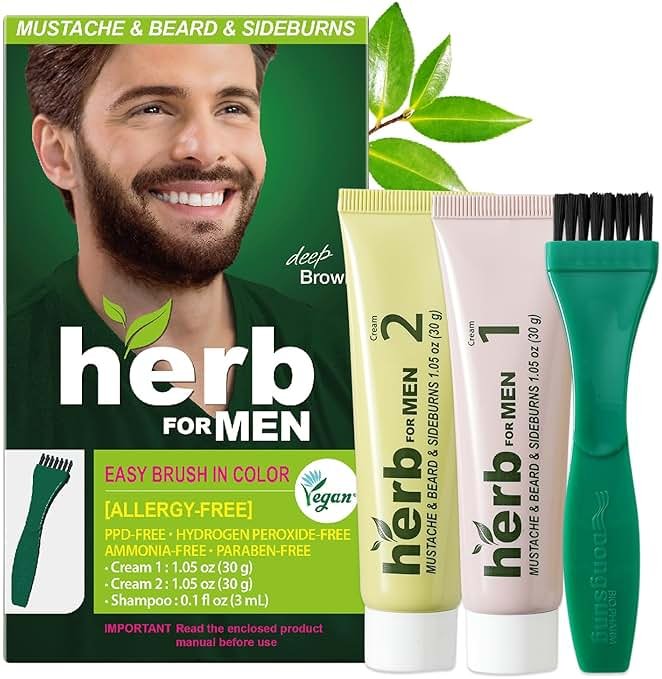Herb For Men Mustache & Beard Dye (Deep Brown, 1 Pack), PPD-Free Ammonia-Free, Vegan with Natural Ingredients, Gentle for Sensitive Skin, No Skin Irritation - Product Image