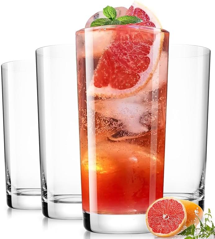 LUNA & MANTHA Drinking Water Glasses Set, Lead-Free Crystal Highball Glass, Tall Glass Cups for Cocktail Parties,Clear set of 4,16oz - Product Image