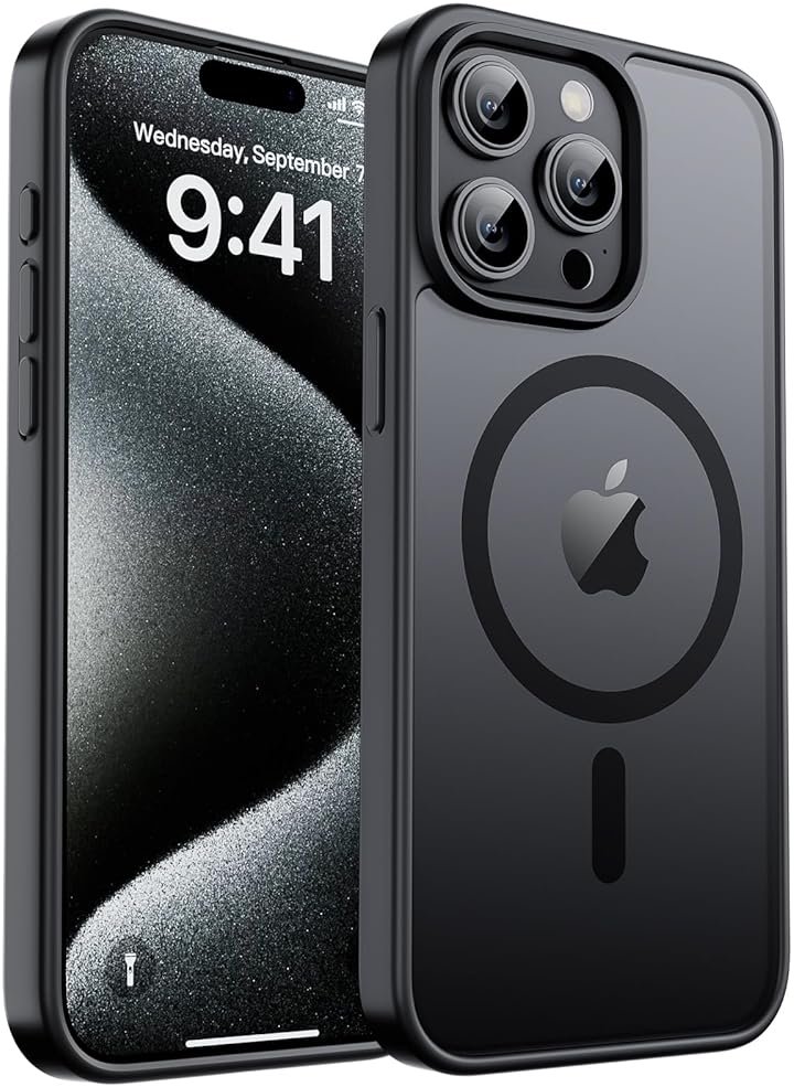 zapica Magnetic for iPhone 15 Pro Max Case, [Compatible with MagSafe] [Military Grade Drop Protection] Translucent Matte Shockproof Anti-Scratch Phone Cover, Black - Product Image