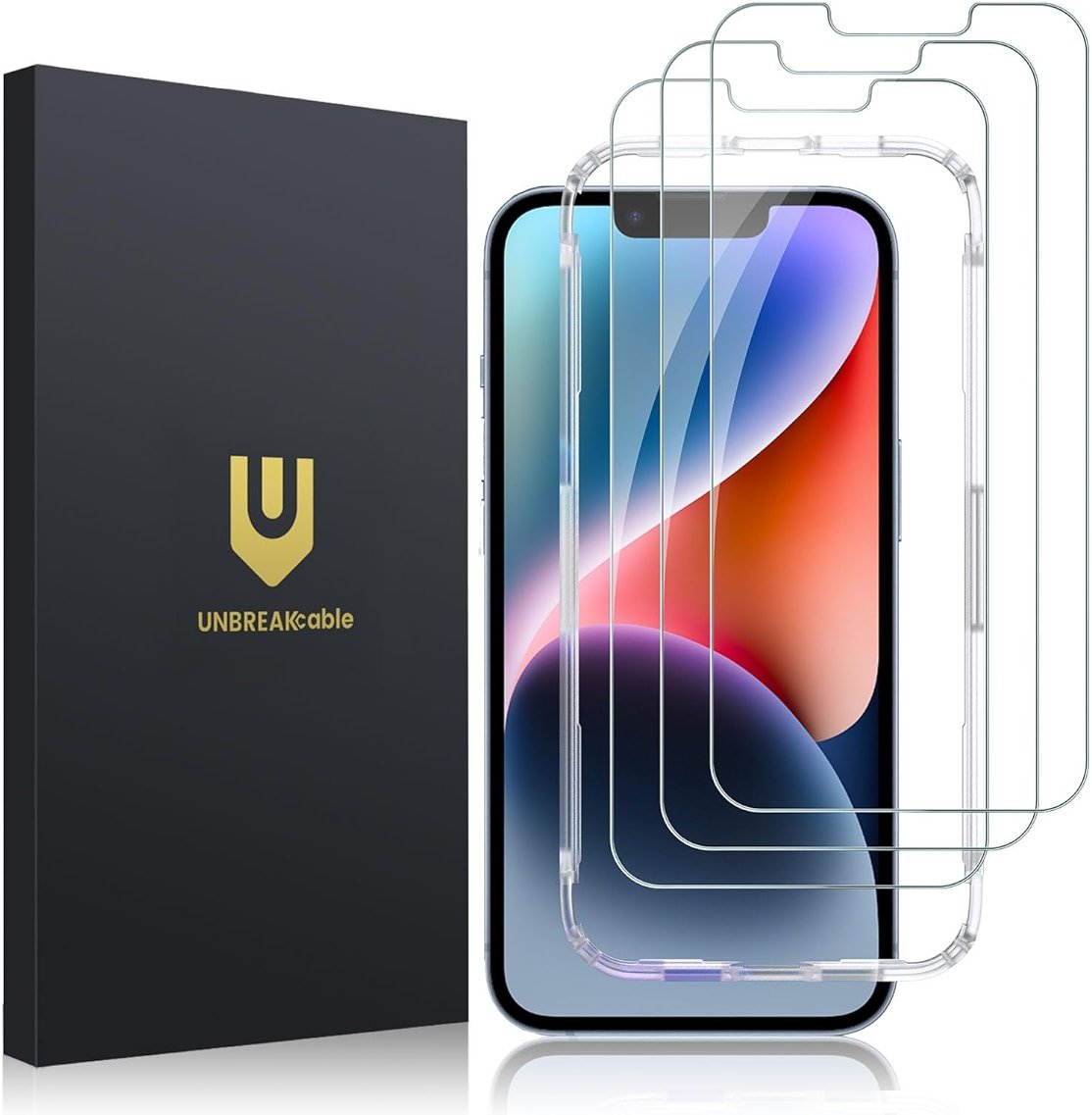 UNBREAKcable 3-Pack Screen Protector for iPhone 17e/16e/14/13 Pro/13, Double Shatterproof Tempered Glass [Easy Installation Frame] [9H Hardness] [99.99% HD Clear] [Bubble Free] [Touch Sensitive] - Product Image