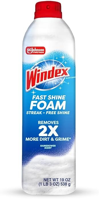 Windex Fast Shine Foam Glass Cleaner, No-Drip Windows, Doors, Mirrors & Countertops Aerosol Cleaning Spray, Streak-Free Shine, Removes Fingerprints, Dust, Dirt, Grime & More 19 oz (Pack of 1) - Product Image